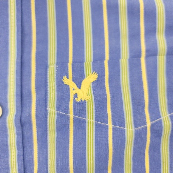 America Eagle Shirt Mens XS Blue Striped Vintage Fit Button Up Classiccore Logo - Picture 8 of 13